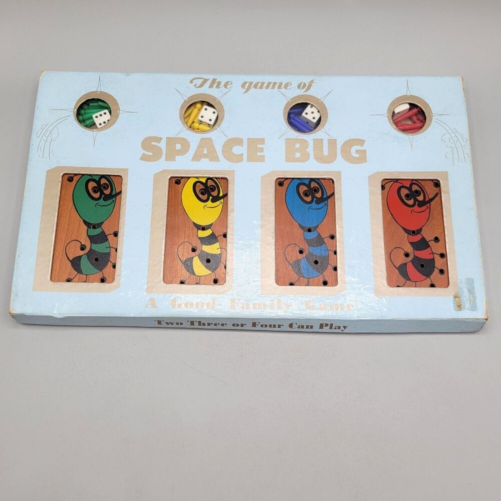Space Bug Educational Game Wooden Peg Board Game With Dice 1950s One Peg Missing